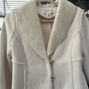 White House Black Market Jacket Coat Ivory Faux Suede Shearling Sz XS